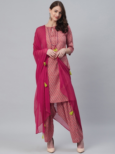 

Azira Women Pink & Green Printed Kurta with Salwar & Dupatta