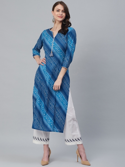 

Azira Women Blue & White Bandhani Print Kurta with Palazzos