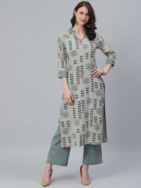 

Azira Women Green & Blue Printed Kurta with Palazzos