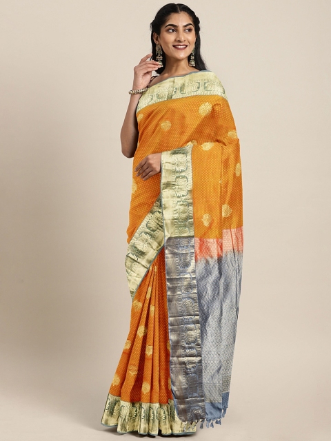 

The Chennai Silks Classicate Orange & Grey Pure Silk Woven Design Kanjeevaram Saree