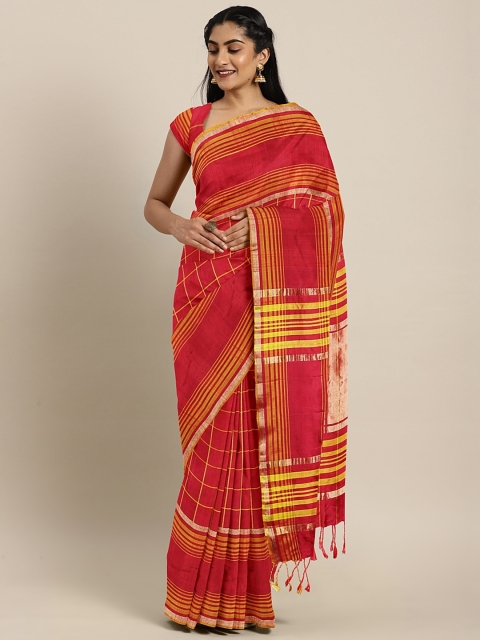 

The Chennai Silks Red & Mustard Yellow Pure Silk Checked Kanjeevaram Saree