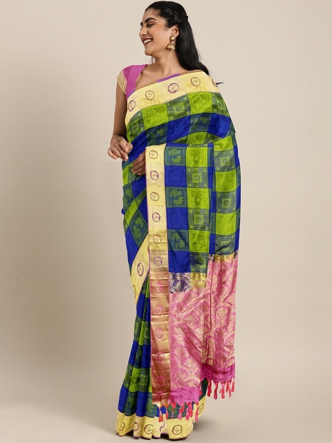 

The Chennai Silks Classicate Blue & Green Pure Silk Woven Design Kanjeevaram Saree