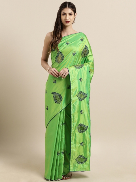 

The Chennai Silks Classicate Green & Blue Silk Blend Embroidered Cut Work Detail Saree