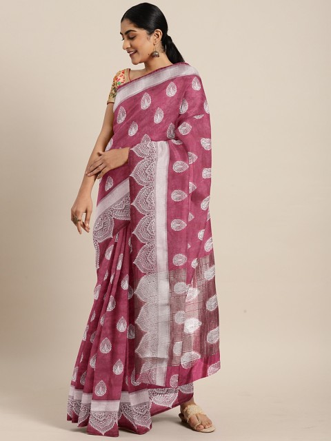 

The Chennai Silks Burgundy & Silver-Toned Viscose Rayon Woven Design Banarasi Saree