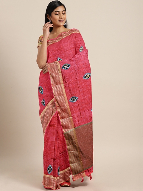 

The Chennai Silks Classicate Pink Embroidered Jute Cotton Saree