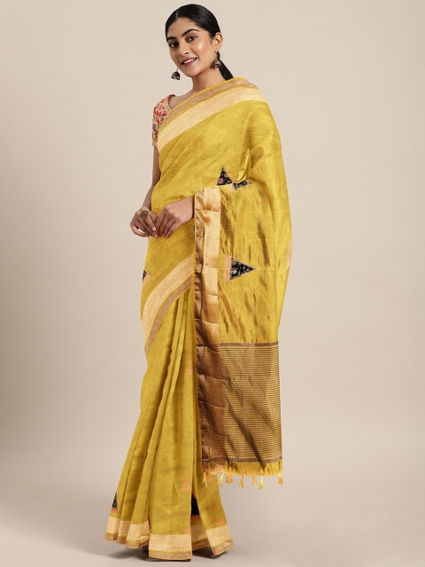 

The Chennai Silks Mustard Yellow & Black Jute Cotton Woven Design Saree