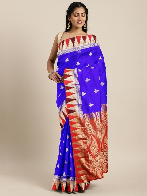 

The Chennai Silks Classicate Blue & Red Pure Silk Woven Design Kanjeevaram Saree
