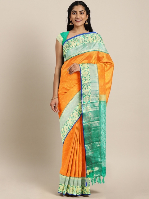 

The Chennai Silks Classicate Orange & Sea-Green Pure Silk Woven Design Kanjeevaram Saree