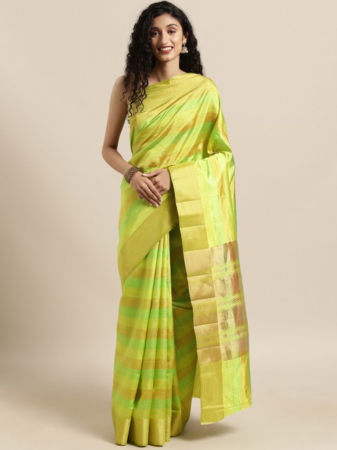 

The Chennai Silks Green Striped Jute Cotton Saree