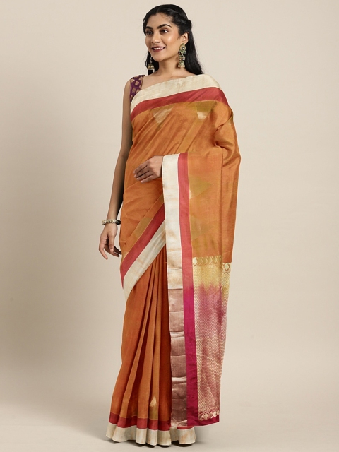 

The Chennai Silks Classicate Orange & Gold-Toned Pure Silk Solid Kanjeevaram Saree