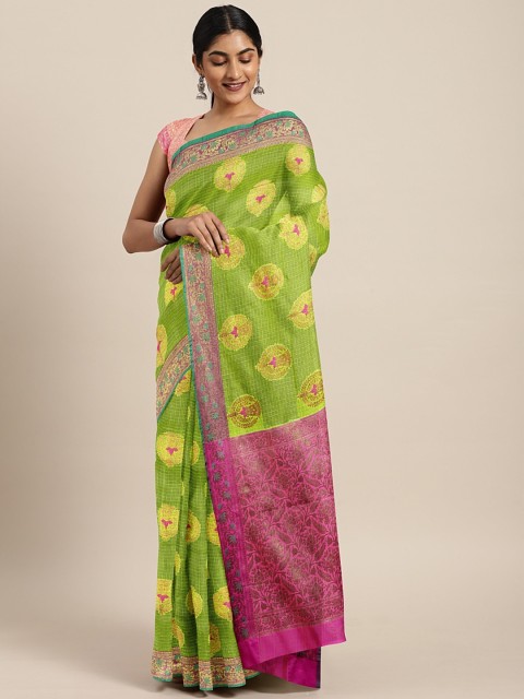 

The Chennai Silks Classicate Green & Gold-Toned Net Woven Design Kota Saree