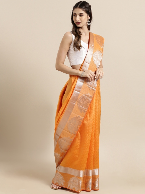 

The Chennai Silks Orange Woven Design Jute Cotton Saree