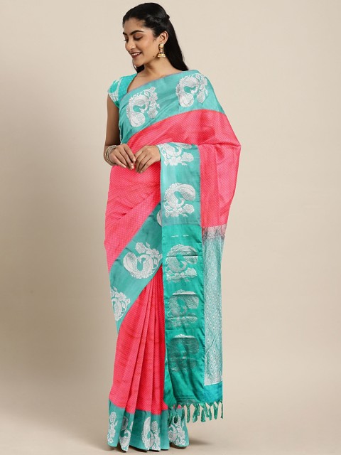 

The Chennai Silks Classicate Pink & Blue Pure Silk Woven Design Kanjeevaram Saree