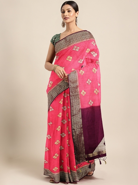 

The Chennai Silks Pink & Golden Silk Blend Woven Design Patola Saree