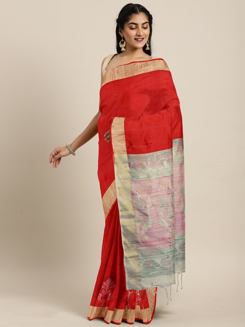 

The Chennai Silks Classicate Red Pure Silk Solid Kanjeevaram Saree