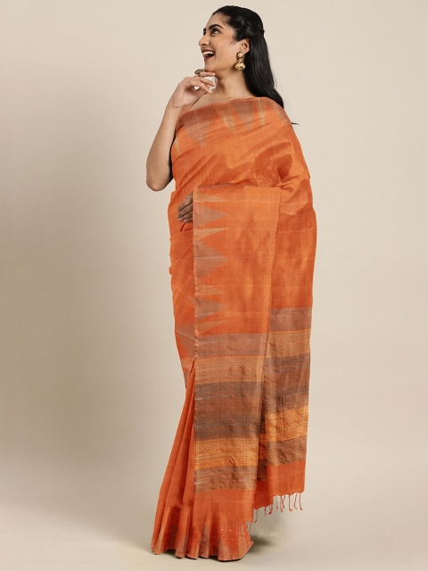 

The Chennai Silks Classicate Orange Pure Silk Striped Kanjeevaram Saree