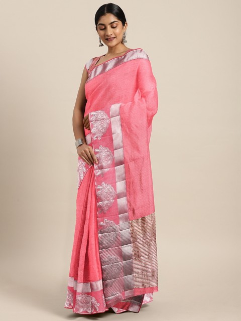 

The Chennai Silks Classicate Pink Woven Design Jute Cotton Saree
