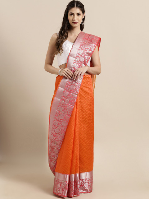 

The Chennai Silks Classicate Orange & Pink Jute Cotton Woven Design Saree