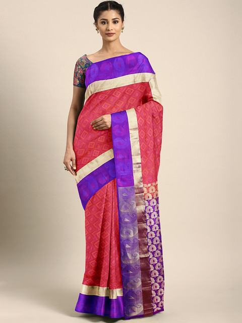 

The Chennai Silks Classicate Red & Purple Pure Silk Woven Design Kanjeevaram Saree
