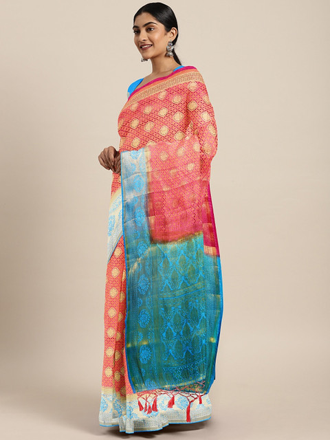 

The Chennai Silks Classicate Red & Blue Viscose Rayon Woven Design Saree