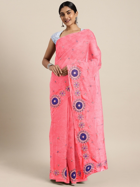 

The Chennai Silks Classicate Pink Embroidered Silk Blend Saree