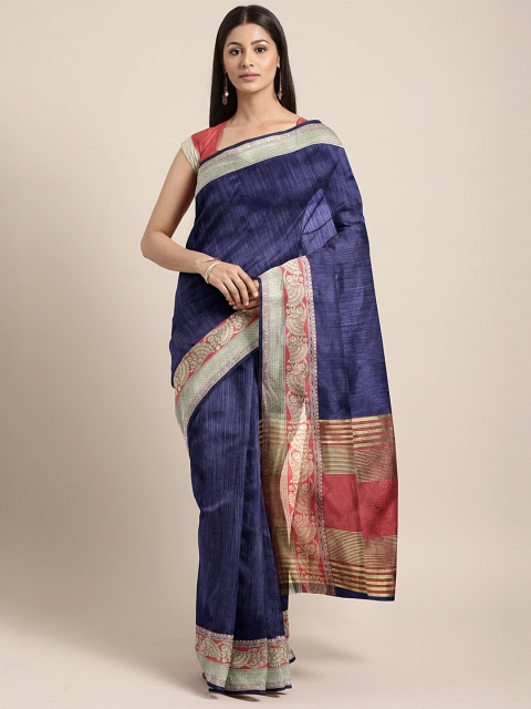 

The Chennai Silks Classicate Navy Blue & Maroon Viscose Rayon Solid Banarasi Saree