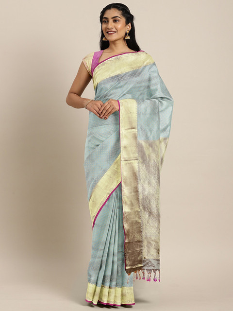 

The Chennai Silks Classicate Turquoise Blue & Beige Woven Design Kanjeevaram Saree