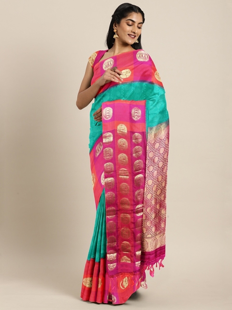 

The Chennai Silks Classicate Turquoise Blue Pure Silk Woven Design Kanjeevaram Saree