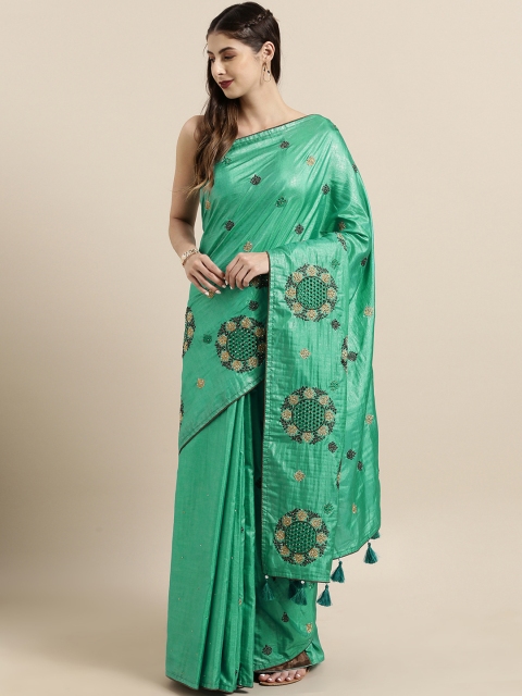 

The Chennai Silks Classicate Green Embroidered Silk Blend Saree
