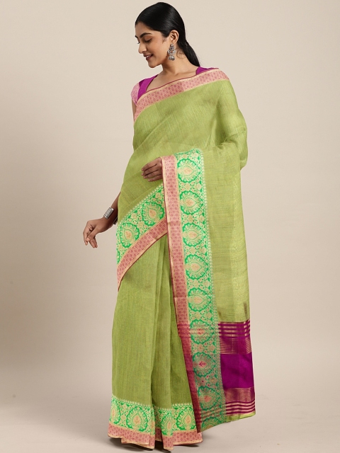 

The Chennai Silks Green Viscose Rayon Solid Dupion Banarasi Saree