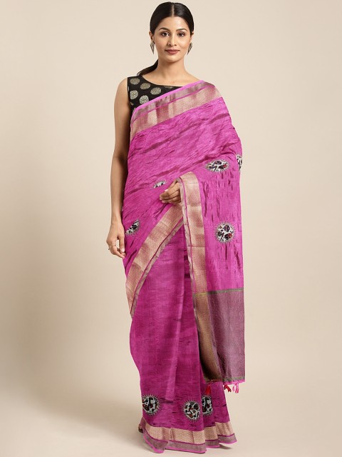 

The Chennai Silks Pink & Purple Jute Cotton Embroidered Saree