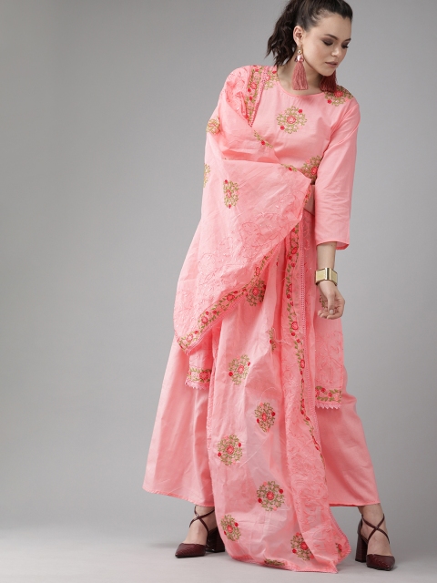 

Ishin Women Pink & Green Embroidered Sequinned Kurta with Palazzos & Dupatta