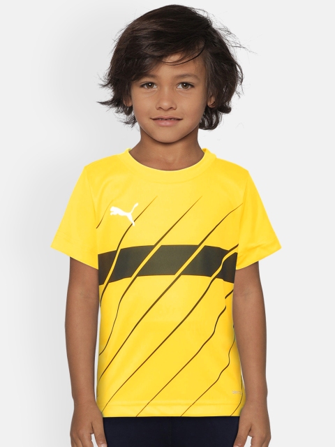 

Puma Boys Yellow & Black Printed Round Neck DryCell FootBball T-shirt