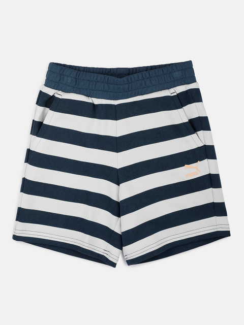 

Puma Boys Navy Blue Striped Regular Fit Regular Shorts