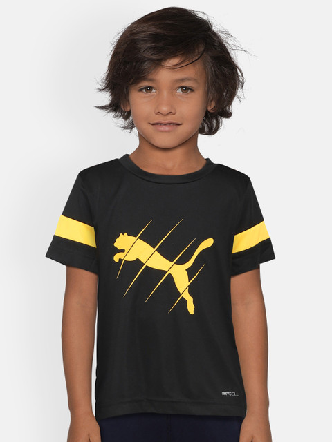 

Puma Boys Black & Yellow Printed Round Neck T-shirt
