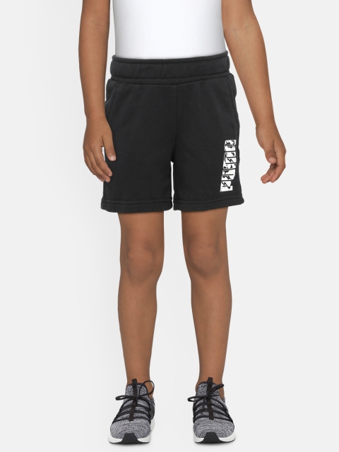 Boys Black Printed Regular Fit Shorts