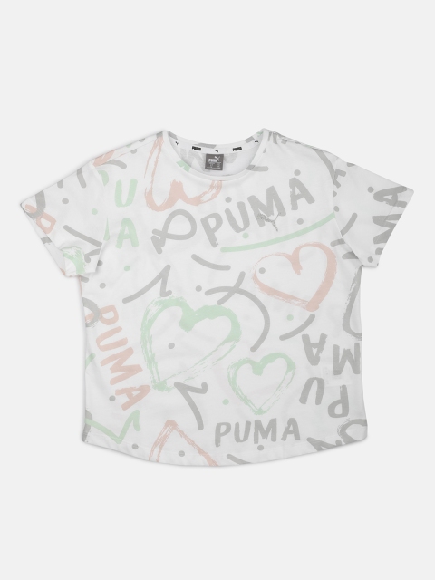 

Puma Girls White & Grey Printed Round Neck T-shirt