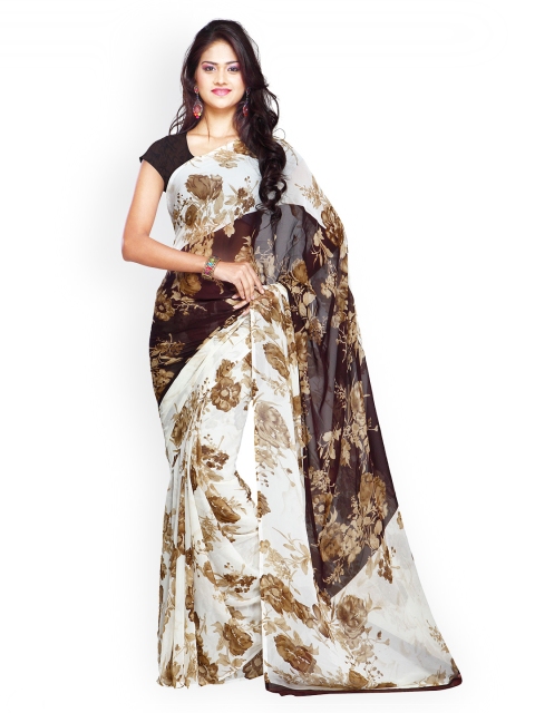 

Ligalz Brown & White Chiffon Printed Saree