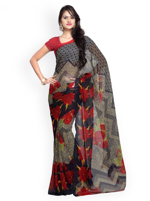

Ligalz Navy Poly Georgette Printed Saree, Navy blue