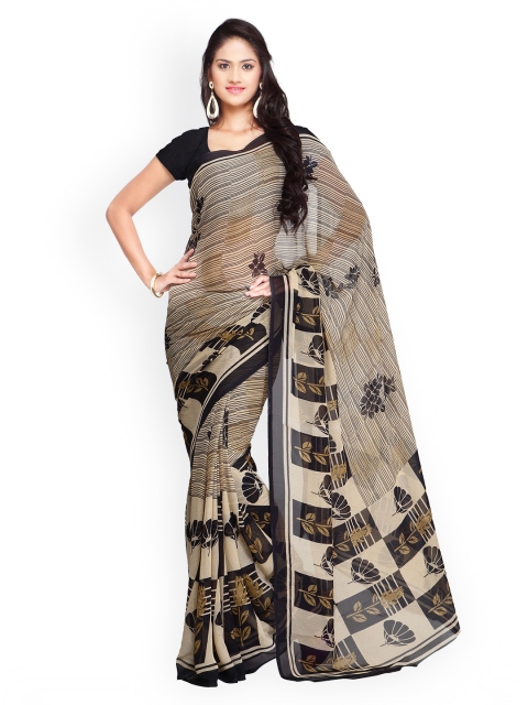 

Ligalz Beige & Black Poly Georgette Printed Saree