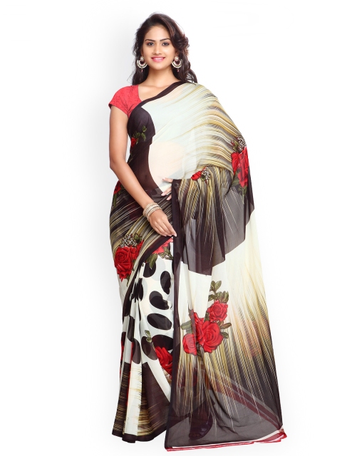 

Ligalz Black & White Poly Georgette Printed Saree