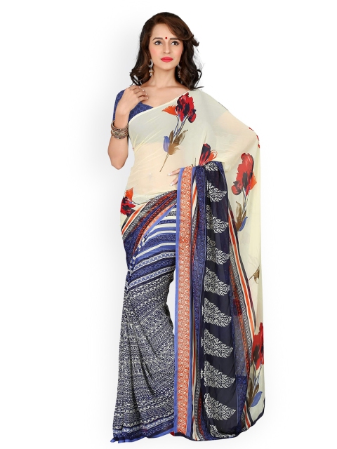 

Ligalz White & Blue Chiffon Printed Saree