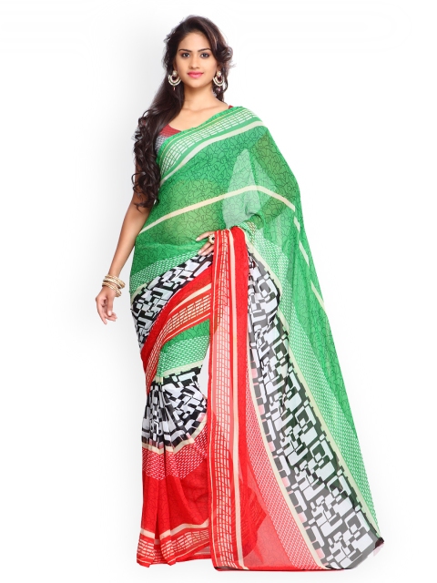 

Ligalz Green & Red Chiffon Printed Saree