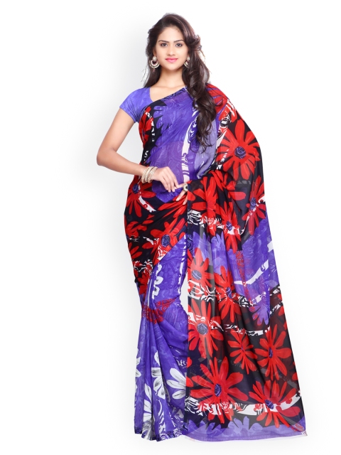 

Ligalz Purple & Red Poly Georgette Printed Saree