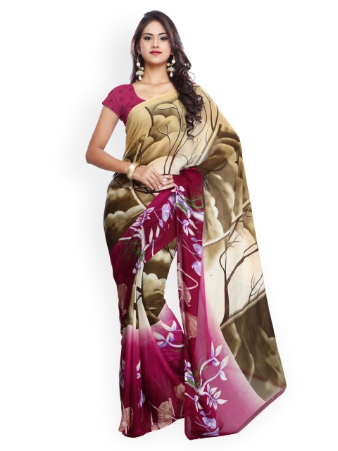 

Ligalz Brown & Magenta Faux Chiffon Printed Saree