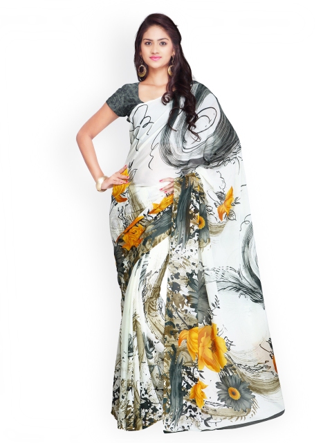 

Ligalz Off-White Faux Chiffon Printed Saree