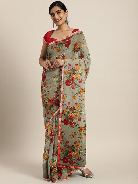 

Triveni Beige & Pink Pure Chiffon Printed Saree