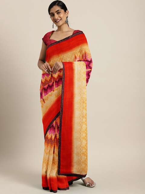 

Triveni Orange & Peach-Coloured Printed Pure Georgette Saree