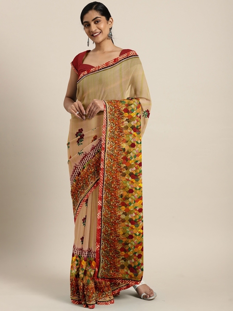

Triveni Beige & Red Pure Georgette Printed Saree