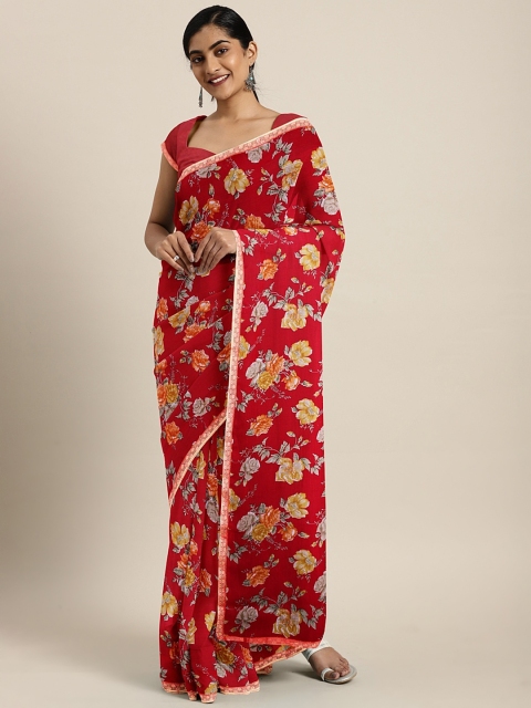 

Triveni Red & Mustard Yellow Pure Chiffon Printed Saree